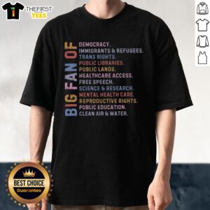 Alt Text: Pretty Big Fan Of Human Rights Democracy T-Shirt featuring bold text on a stylish tee, promoting social justice.