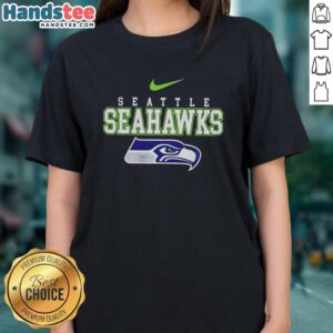 Pretty 2026 Super Bowl Seattle Seahawks ladies tee with bold text design: 'They Not Like Us And We Don't Care'.