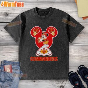Good Washington Commanders Mickey Mouse love heart washed t-shirt featuring a playful design for fans.