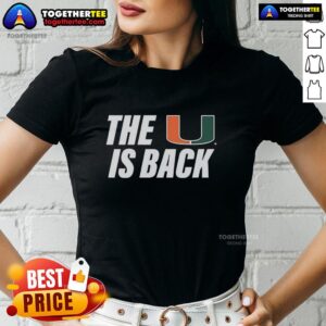 Good Miami Hurricanes NCAA The U Is Back Ladies Tee featuring vibrant team colors and logo for passionate fans.