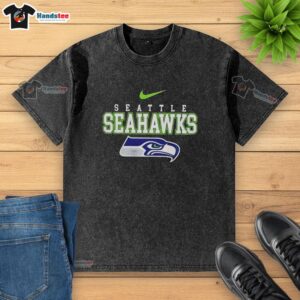 Pretty 2026 Super Bowl Seattle Seahawks washed t-shirt featuring bold text 'They Not Like Us And We Dont Care' design.
