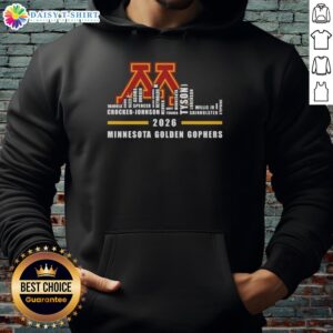 Premium 2026 Minnesota Golden Gophers hoodie featuring city skyline design and all team names for fans and supporters.