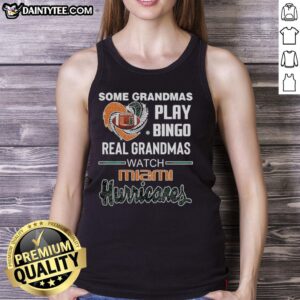 Grandmas play bingo in Miami wearing heart diamond tank tops, showcasing their love for the Hurricanes.