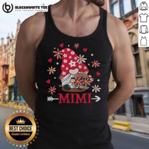 Cute Valentine's Day tank top featuring an adorable Mimi gnome with hearts for a fun and festive look.