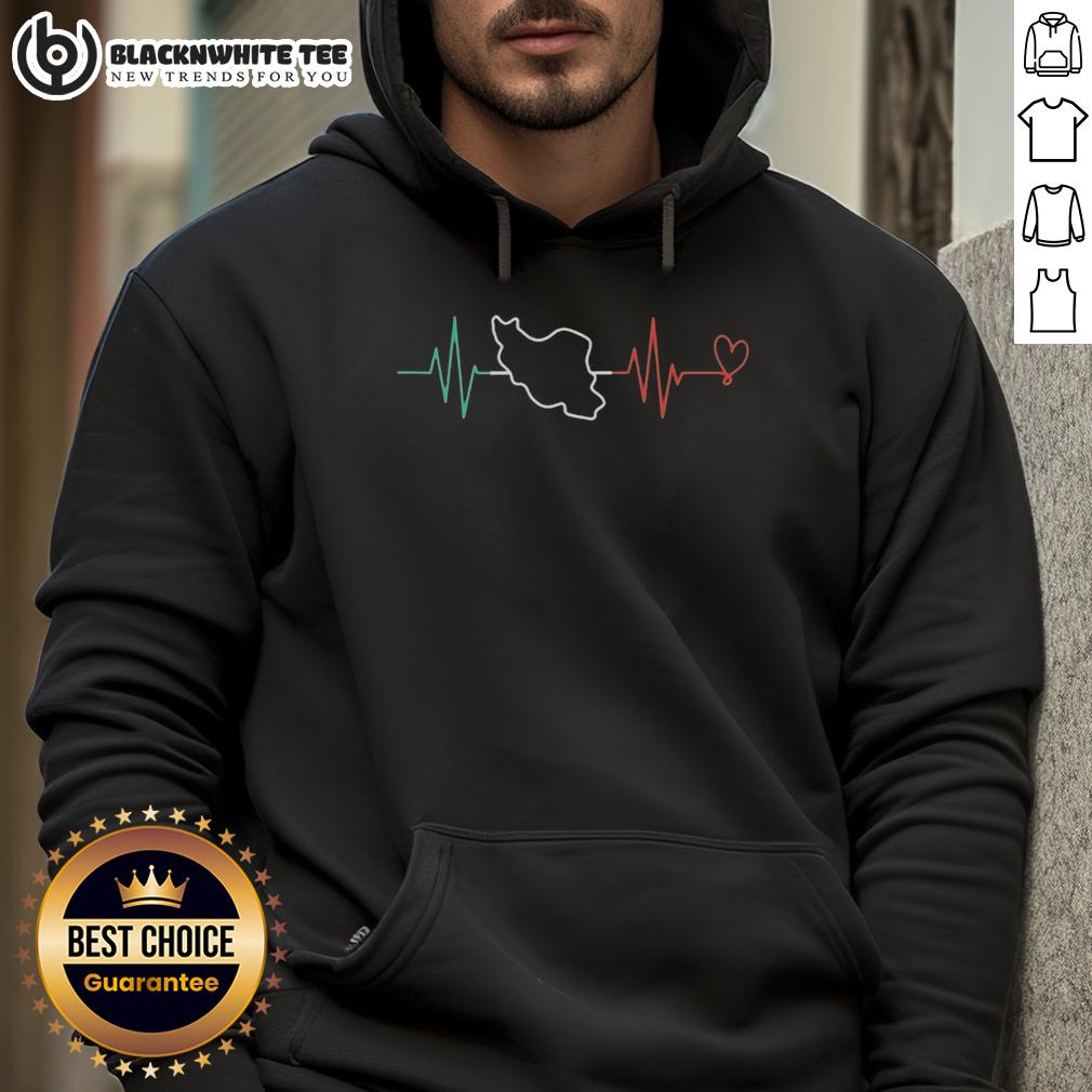 Good Iran Map Heartbeat Hoodie Good Iran Map Heartbeat Hoodie design featuring a heart-shaped map of Iran in vibrant colors on a cozy hoodie.