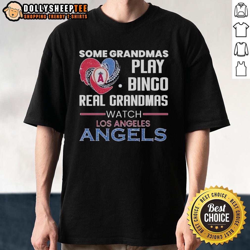 Good Los Angeles Angels Some Grandmas Play Bingo Real Grandmas Watch Diamond Heart Shape T-Shirt Los Angeles Angels t-shirt featuring a heart shape design with the phrase about grandmas watching bingo and baseball.