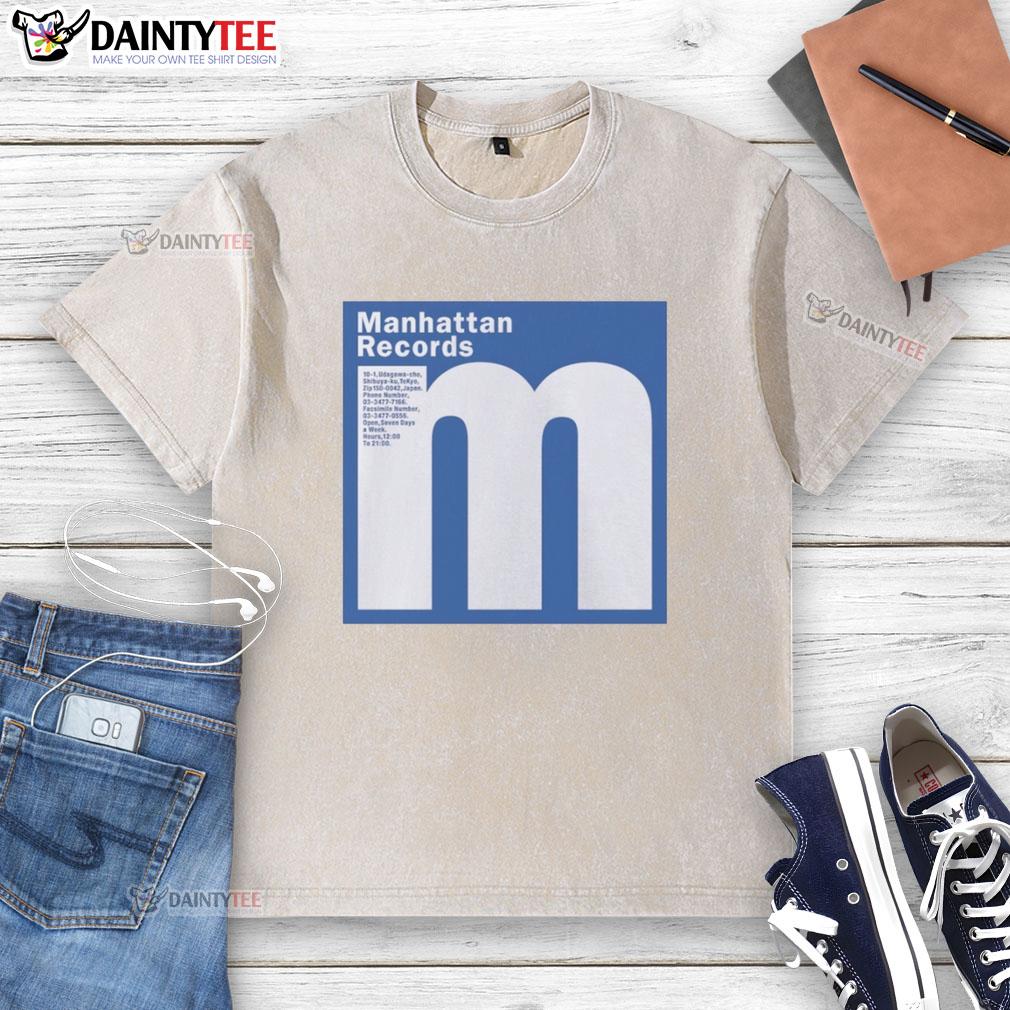 good-manhattan-records-shibuya-tokyo-hip-hop-and-rap-washed-t-shirt Good Manhattan Records Shibuya Tokyo hip-hop and rap washed t-shirt displayed on a vibrant urban backdrop.