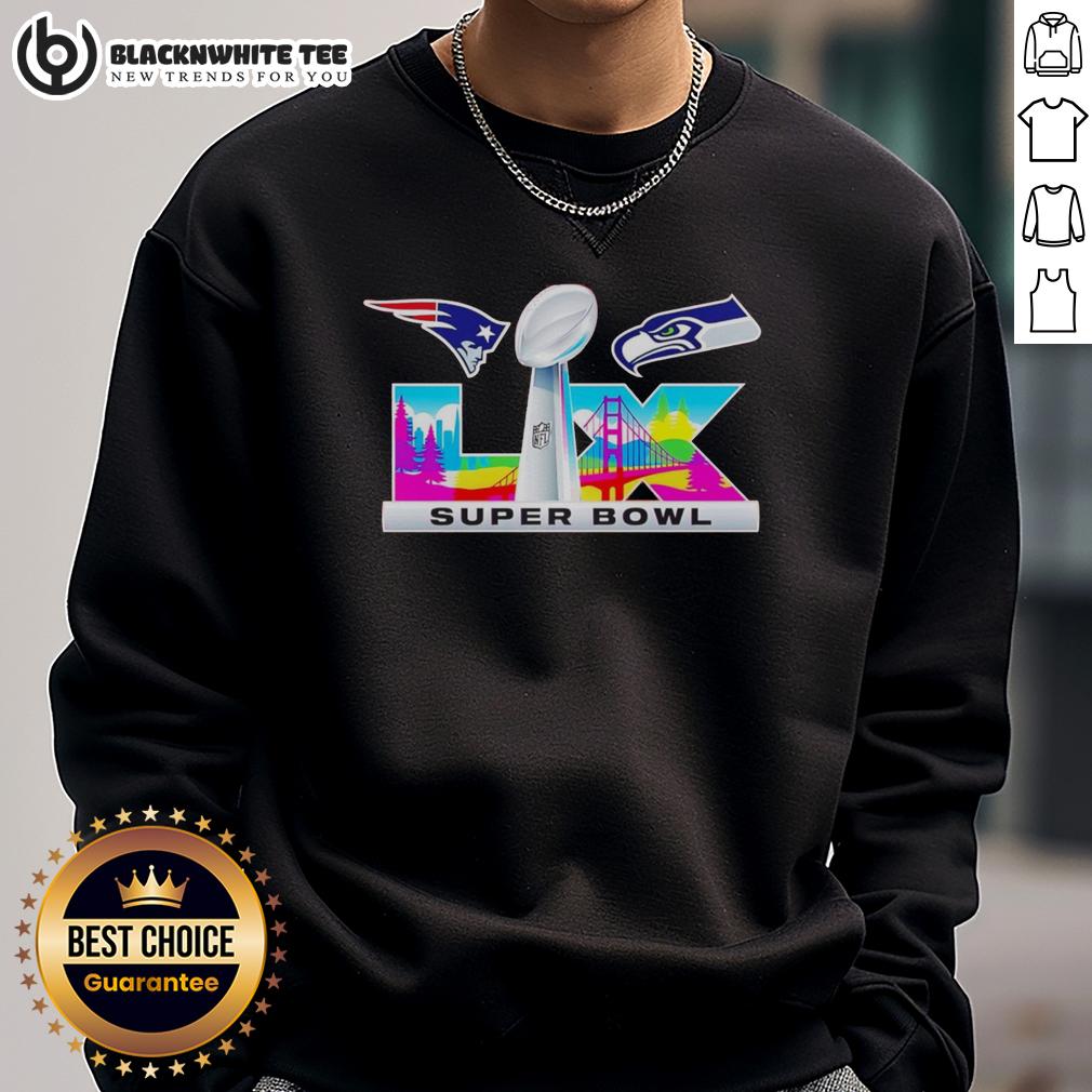 Good New England Patriots Vs Seattle Seahawks Super Bowl Lix Logo Sweatshirt Alt Text: Good New England Patriots vs Seattle Seahawks Super Bowl LIX logo sweatshirt featuring team colors and design.