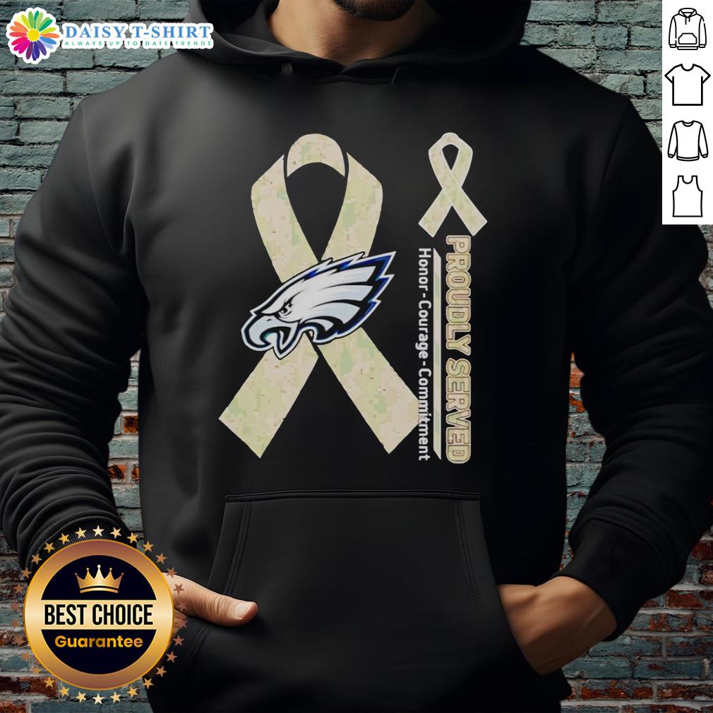 Good Philadelphia Eagles Proudly Served Honor Courage Commitment Hoodie Alt Text: Good Philadelphia Eagles hoodie featuring 'Honor, Courage, Commitment' design, perfect for fans showing team pride.