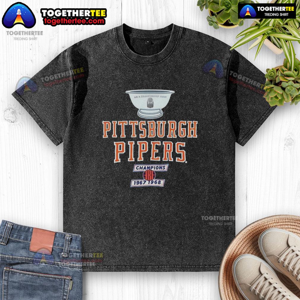 Good Pittsburgh Pipers 1967 68 Aba Champions Trophy Washed T Shirt Good Pittsburgh Pipers 1967-68 ABA Champions trophy washed t-shirt featuring vintage sports design and team colors.