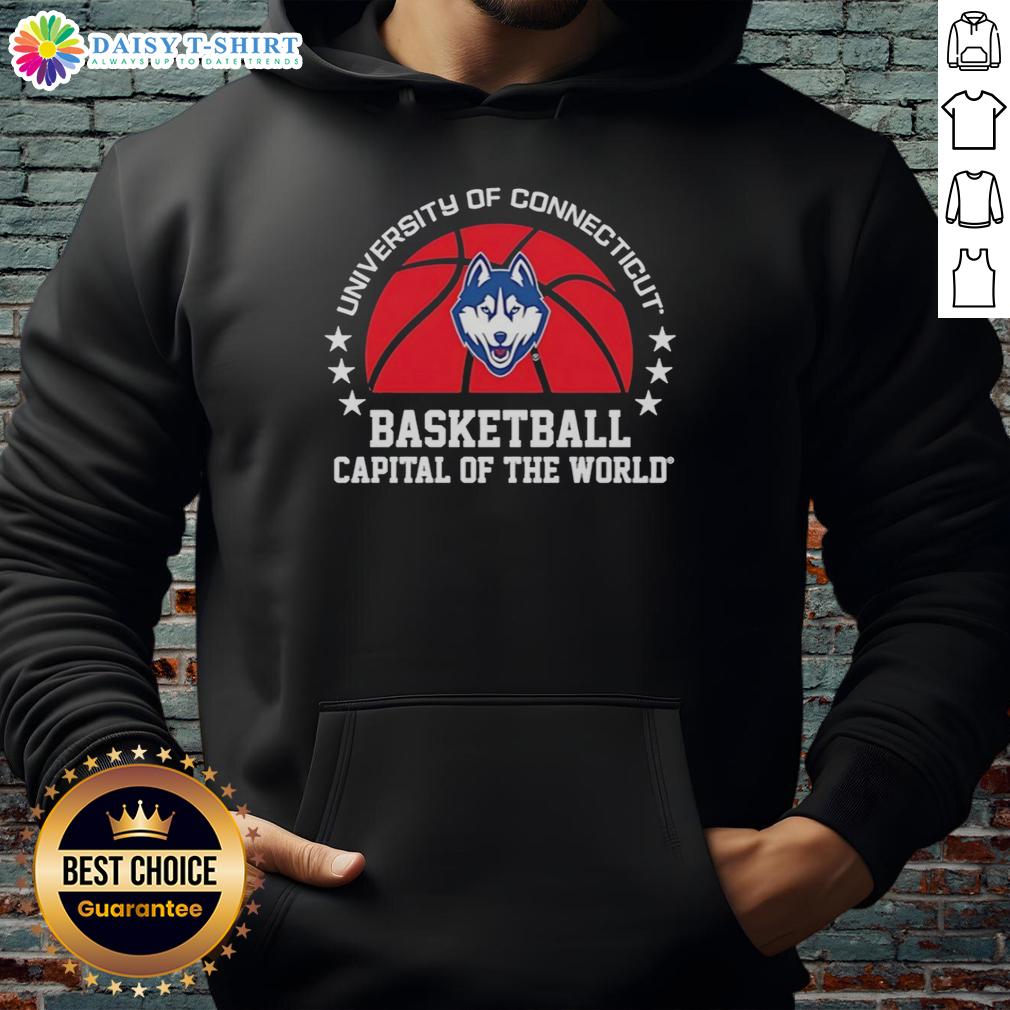 Good Uconn Huskies University Of Connecticut Basketball Capital Of The World Hoodie Alt Text: UConn Huskies hoodie featuring Capital of the World design, perfect for University of Connecticut basketball fans.