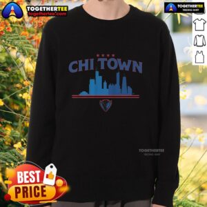 DePaul Blue Demons NCAA basketball sweatshirt with Chicago skyline design, perfect for fans and stylish sportswear.