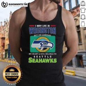 Woman wearing a Seahawks tank top, showing team spirit for game day, despite living in Washington.