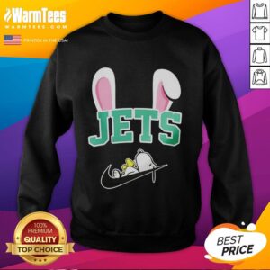 Alt Text: Official New York Jets X Snoopy Happy Easter 2-Sided Sweatshirt featuring festive designs and team logo.