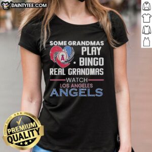 Grandmas play bingo in Los Angeles, wearing cute diamond heart-shaped tees supporting the Angels.