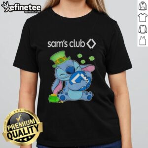 Official Stitch with St. Patrick's Hug Sam's Club logo on a stylish ladies' tee, perfect for festive celebrations.