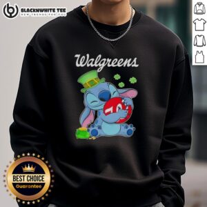 Original Stitch St. Patrick's Day Hug sweatshirt with Walgreens logo, perfect for festive celebrations.