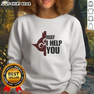 Alt Text: Cozy Top Cat May I Help You sweatshirt featuring a playful cat graphic, perfect for casual wear and cat lovers.