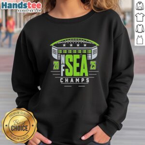 Seattle Seahawks 2025 Champions sweatshirt featuring four stars, perfect for game day at the stadium.
