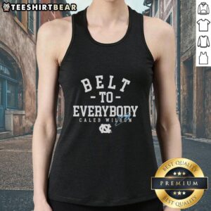 Caleb Wilson wearing a North Carolina Tar Heels men's basketball tank top with 'Belt To Everybody' graphic design.