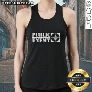 Official Public Enemy long logo tank top featuring bold graphics, perfect for fans and streetwear enthusiasts.