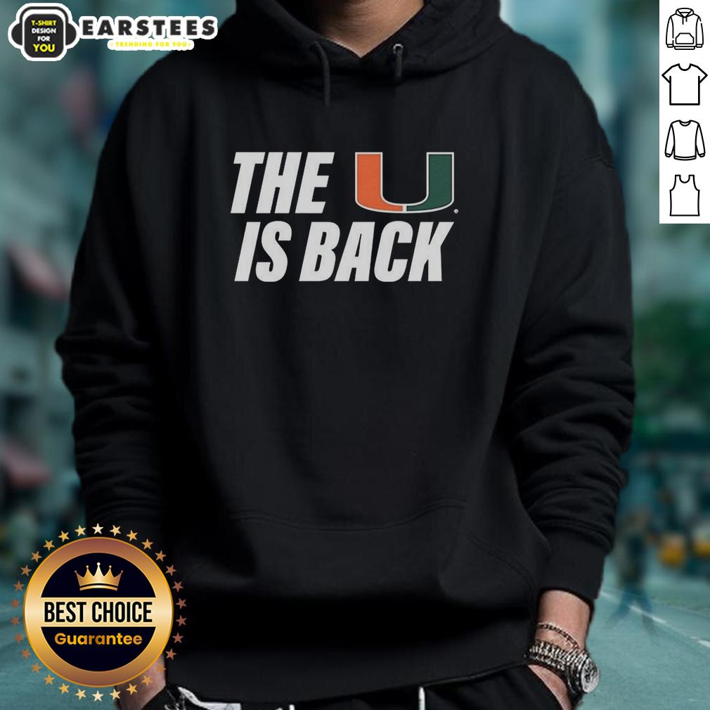 hot-miami-hurricanes-ncaa-the-u-is-back-hoodie Alt Text: Hot Miami Hurricanes NCAA The U Is Back hoodie showcasing vibrant team colors and logo for fans and supporters.