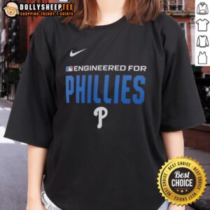 Official Engineered for Philadelphia Phillies MLB Ladies Tee featuring team colors and logo, perfect for female fans.