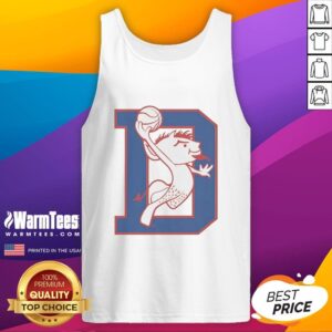 Original DePaul Blue Demons basketball dunking mascot tank top featuring vibrant colors and team logo for fans.