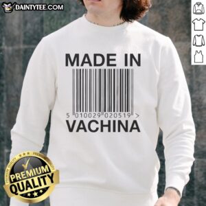 Alt Text: Good Made in Vachina Barcode 5010029 020519 Sweatshirt displayed on a hanger, showcasing its stylish design and quality.