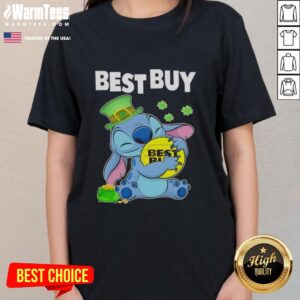 Good Stitch Hug Best Buy logo on a Happy St. Patrick's Day ladies tee, featuring a festive green design.