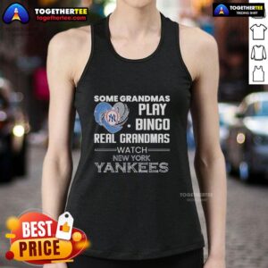 Awesome New York Yankees tank top featuring a heart shape, perfect for grandmas who love baseball and bingo.