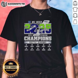 Alt Text: 2025 Seattle Seahawks NFC West Division Championship ladies tee featuring team colors and logo, perfect for fans.