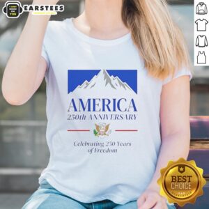 Good America 250th Anniversary Mountain Beer ladies tee celebrating 250 years of freedom in vibrant design.