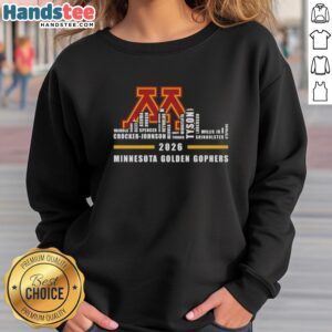 Alt Text: Stylish Minnesota Golden Gophers sweatshirt featuring city skyline design, perfect for fans in 2026.
