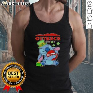 Alt Text: Pretty Stitch Hug Outback Steakhouse Happy St. Patrick's Day tank top featuring festive logo design.