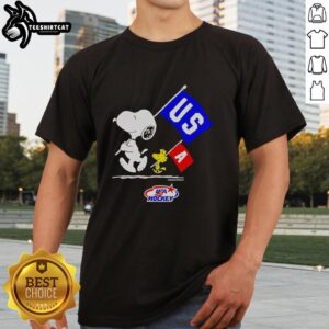 Premium Snoopy and Woodstock World Champions 2026 USA Hockey Olympic T-Shirt from Milano Cortina, Italia.