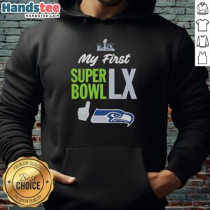 Original Seahawks Super Bowl LX hoodie featuring bold team colors and logo, perfect for fans celebrating their first Super Bowl.