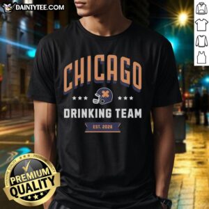 Awesome Chicago Drinking Team Est 2026 Helmet T-Shirt featuring a bold design and vibrant colors, perfect for fans.