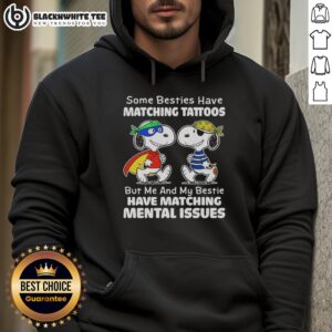 Alt Text: Cute Snoopy hoodie featuring matching designs for best friends with mental health themes and playful illustrations.