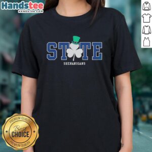 Pretty State Shenanigans Irish Green Ladies Tee featuring a vibrant green design, perfect for St. Patrick's Day celebrations.