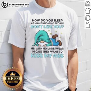 Funny 'Nice Gnomes How Do You Sleep At Night' t-shirt design with humorous quote about gnomes and underwear.