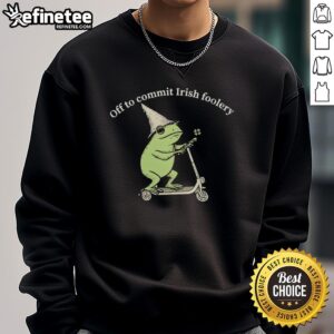 Pretty Frog Off to Commit Irish Foolery Sweatshirt design featuring a whimsical frog graphic and festive colors.