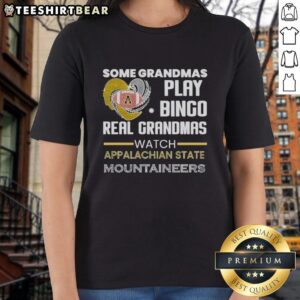Stylish ladies tee featuring 'Real Grandmas Watch Appalachian State Mountaineers' design, perfect for fans and bingo lovers.