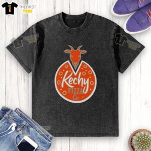Awesome Kechy Pizza Co logo on a stylish washed t-shirt, perfect for pizza lovers and casual wear enthusiasts.