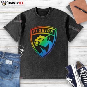 Alt Text: Good Florida Panthers Team Pride Logo washed t-shirt featuring vibrant colors and a comfortable fit for fans.