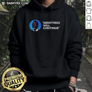 Alt Text: Hoodie featuring a quote from Mayor Brandon Johnson on shootings, emphasizing community concerns and public safety.