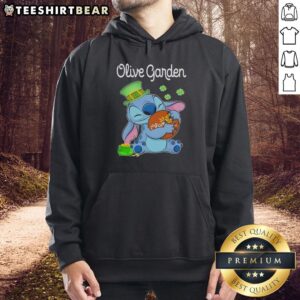 Pretty Stitch St. Patrick's Day hoodie featuring Olive Garden logo, perfect for festive celebrations and comfy wear.