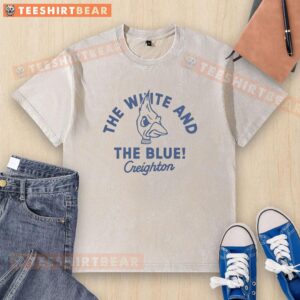 Alt Text: Creighton Bluejays basketball washed t-shirt in white and blue, perfect for fans of NCAA sports.