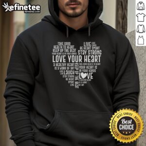 Top Heart Health Awareness hoodie featuring a vibrant design to promote loving your heart and maintaining heart health.