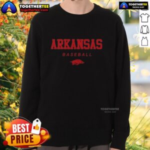 Alt Text: Arkansas Razorback baseball sweatshirt featuring the wordmark and logo, perfect for fans and sports enthusiasts.